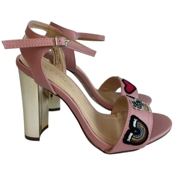 CHASE+CHLOE / Frank-1 / Pink / Strappy / Sandals With Embroidered Heart & Rainbo - Picture 1 of 8
